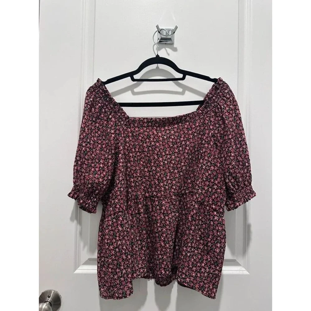 LOFT Ditsy Floral Puff Sleeve Peasant Top XL Cottagecore Boho